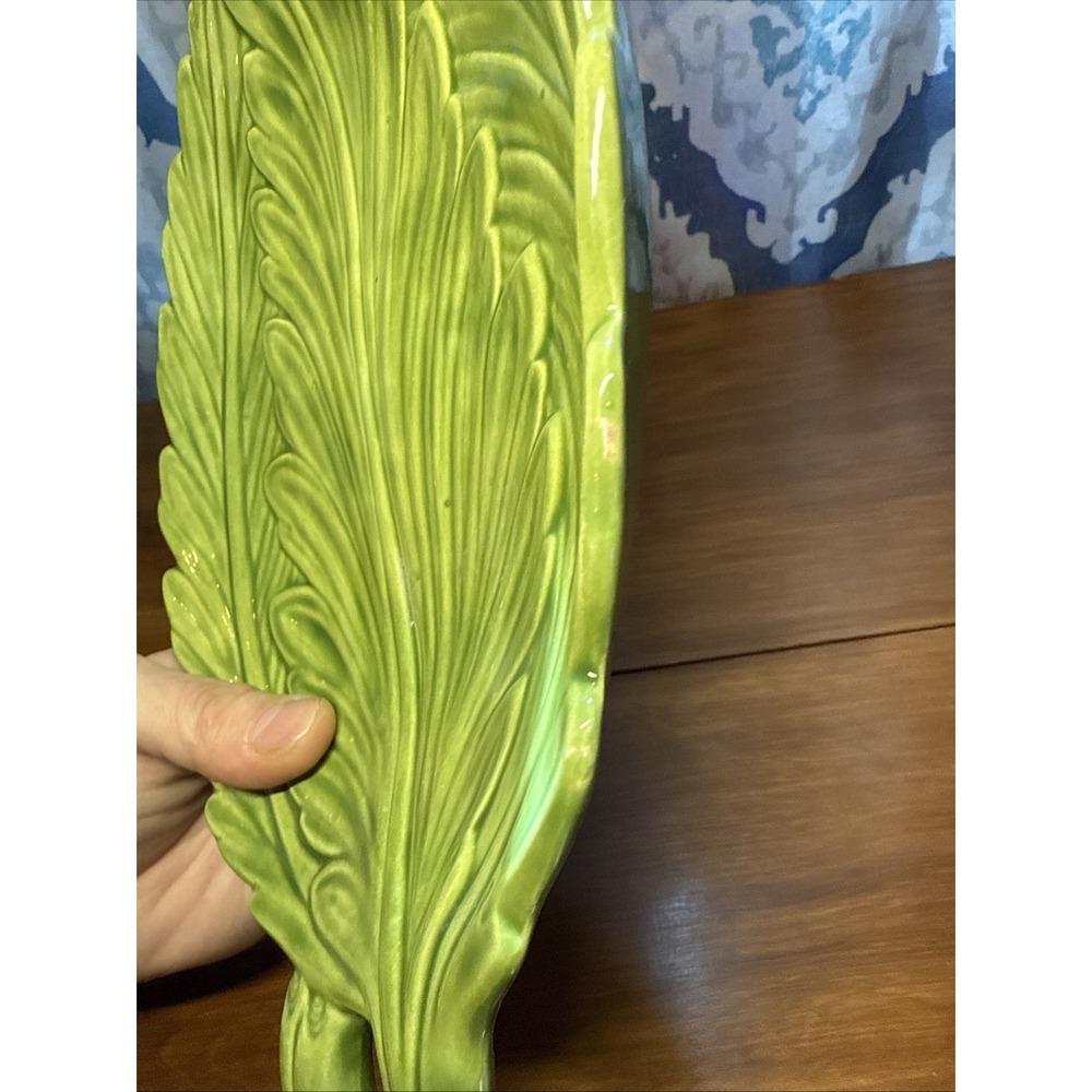 VINTAGE Ceramic ~HOLLAND MOLD Green LEAF CANDY DISH Hand Made. - Picture 8 of 12